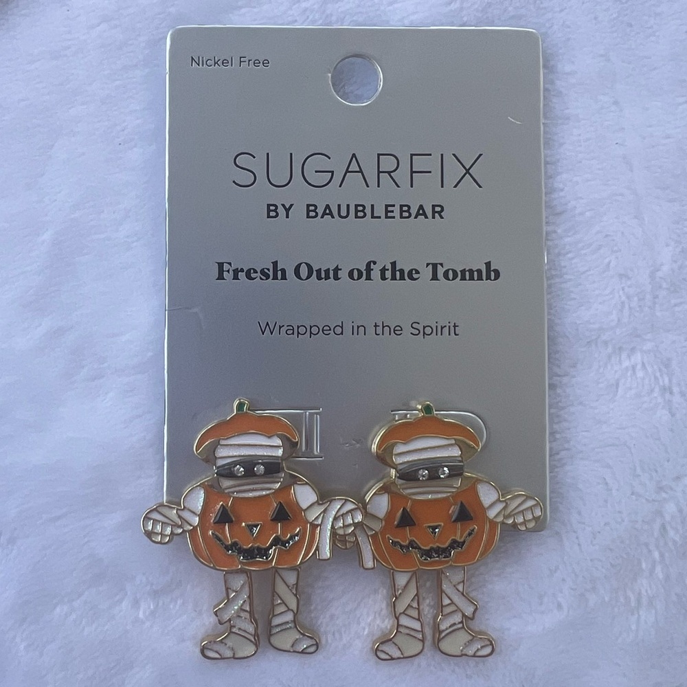 Sugarfix Baublebar Halloween Mummy in pumpkin Earrings NWT nickel free